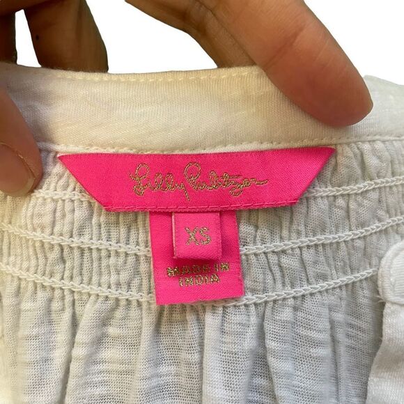 Lilly Pulitzer Lyra Top size XS resort white scalloped stripe lace cold shoulder - Picture 7 of 12